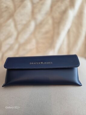 Draper James Navy Clutch Sunglasses Case with Gold Logo